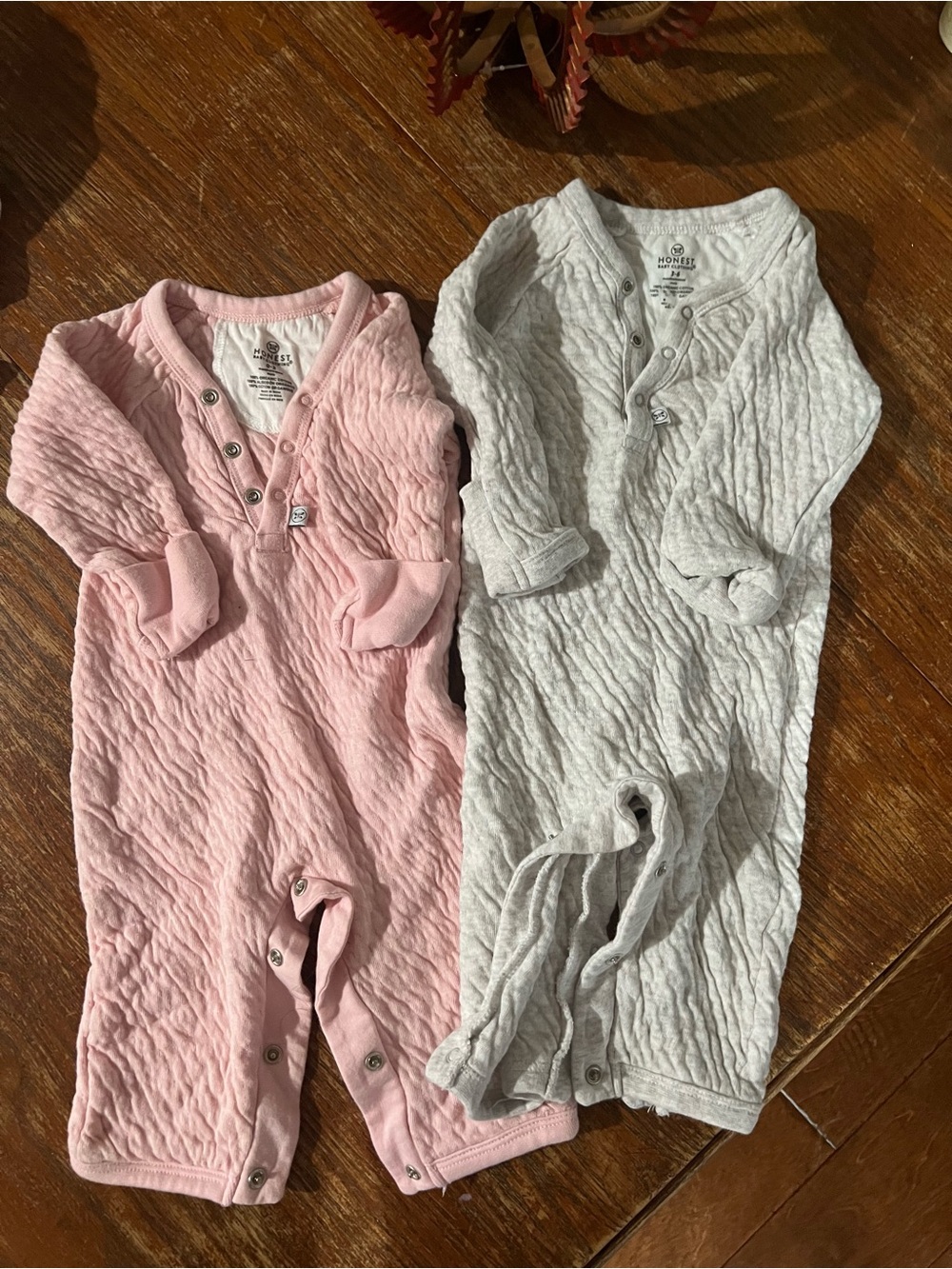 Quilted Baby One-Piece Rompers in Pink and Gray by Honest